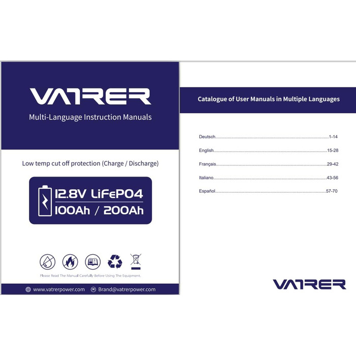 Літієва батарея VATRER POWER LiFePO4 12V 100AH з низькотемпературною відсічною літієвою батареєю 100A BMS 5000 1280 Вт для автофургонів, кемпінгу, човнів, сонячних домашніх систем 12V100Ah