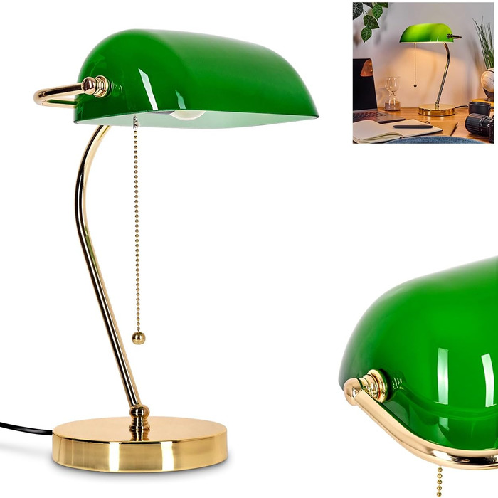 Торшер HOFSTEIN Tremoceira: металева лампа з скла, бронза/зелений/білий, класичний дизайн, для офісу та дому, висота 38 см, цоколь E27