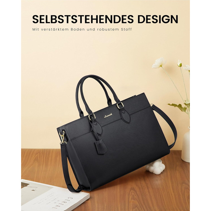 Сумка для ноутбука LOVEVOOK 15.6 дюймів, велика робоча сумка, шопер, акцентна сумка, водонепроникна сумка з PU шкіри, для бізнесу, роботи, навчання, чорна