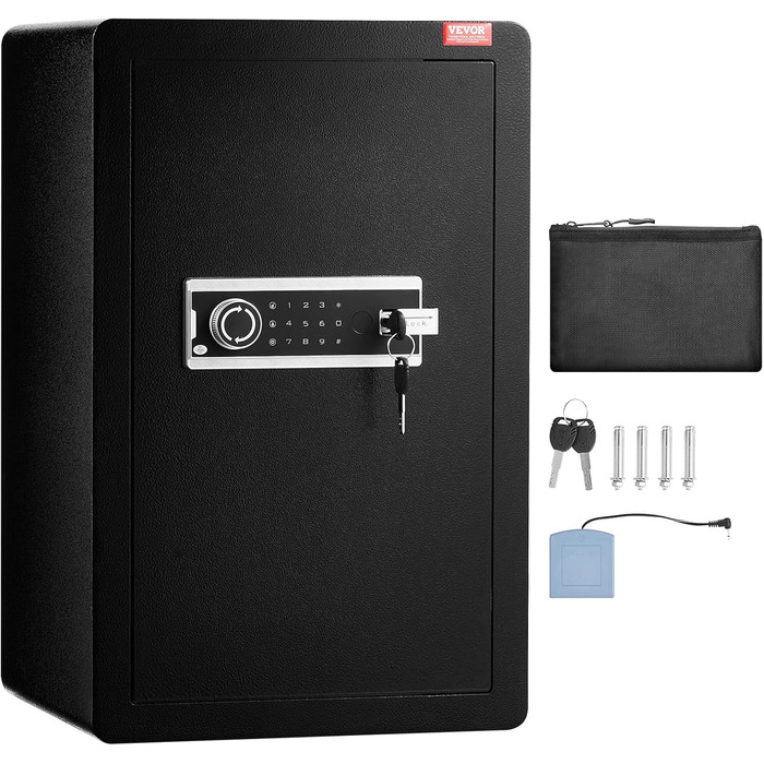 Сейф VEVOR з вогнестійким кишеням для грошей, одностулковий сейф об'ємом 3,5 кубічних футів, 2 перегородки, цифровий сейф для меблів з ключем/кодом, скринька для цінностей (гроші, ювелірні вироби, ліки), сейф для грошей чорного кольору, 1 дверцята
