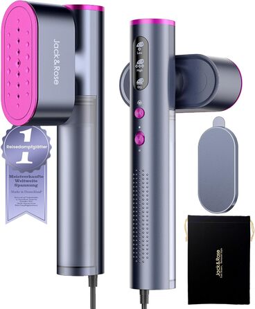 Парoгенератор для одягу Jack & Rose, 110-240V, 1000W, портативний, 2-в-1, для подорожей, сірий