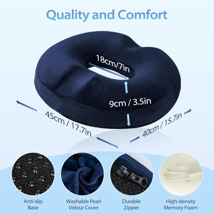 Подушка для сидіння HOMCA Orthopedic Memory Foam Donut, 45x40x9 см, синя