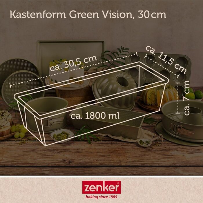 Форма для випікання Zenker Kastenform Green Vision, 30 см – преміум якість, нержавіюча сталь, антипригарне покриття, для кексів, Made in Germany