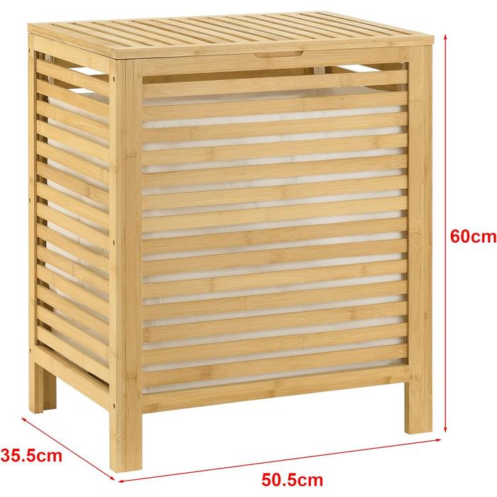 Бамбуковий кошик для білизни Skvde 50,5 x 35,5 x 60 см Комод для білизни Збірник для білизни зі знімним мішком для білизни 65 л