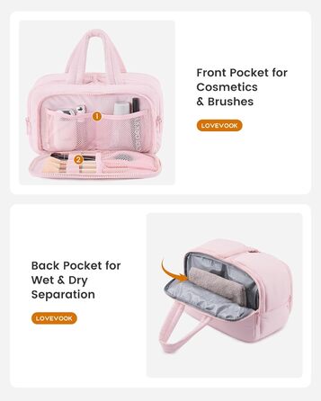 Сумка для косметики OVEVOOK для жінок, велика, з водонепроникним відділенням, рожева (L, блакитна)