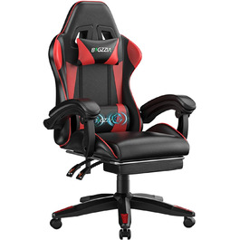 Ігровий крісло Bigzzia з масажем та підставкою для ніг, ергономічне, регульована спинка 90-135°, з подушками для голови та попереку (Червоний)