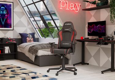 Геймерське крісло DXRacer Prince P08, шкірозамінник, чорне-червоне, для людей зростом до 185 см