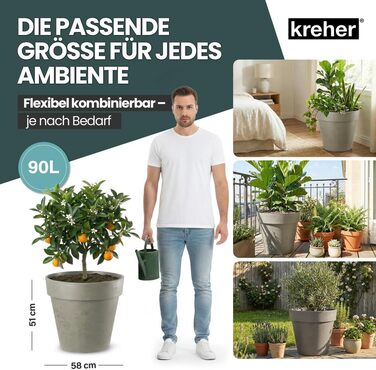 Крехер XXL круглий горщик для рослин / горщик для квітів, діаметр 58 см, на колесах. Ідеально підходить для саду, тераси, ресторанів та комерційних приміщень!