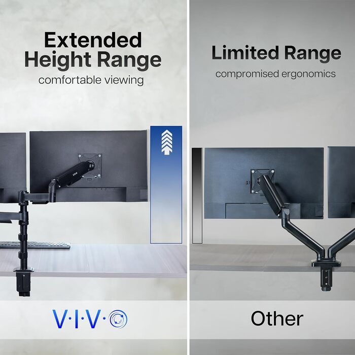 Кріплення для двох моніторів VIVO STAND-V002KW - білий, для моніторів 43.2-32 дюймів, регулювання висоти, поворотний, настільний кріплення VESA