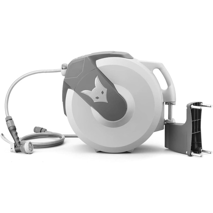 Автоматичний шланг для саду Fuxtec FX-WSA30 – 30 м, ½ дюйма, з роликом для стіни, з пістолетом та з'єднувачами, поворотний на 180° (65x29x46 см)