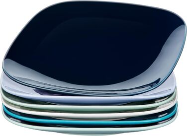 Набір десертних тарілок LOVECASA порцеляновий, тарілка для торта з 6 предметів, квадратна із закругленими кутами, порцеляна для обіднього сервізу, плоска тарілка для сніданку, 19 x 19 x В 2.5 см, тарілка для торта Blue Series Blue серії 6 предметів (квадр