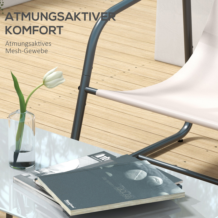 Outsunny Комплект садових меблів з 4 предметів Група відпочинку з 2 кріслами, 1 двомісний, 1 журнальний столик із загартованого скла для балкона Тераса Крем