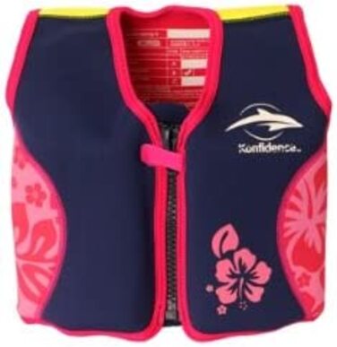 Дитячий посібник з плавання з неопрену, темно-синій/ рожевий гібіскус, куртка Konfidence. Зріст 6-7 років 21-26 кг, окружність грудей ОК. 66 см