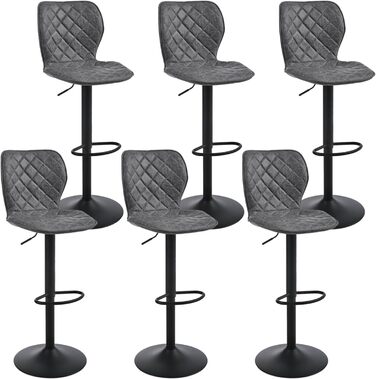 Барний стілець регульований по висоті з підніжкою та спинкою – 360° обертання, PU шкіра, комплект з 6 шт, чорний