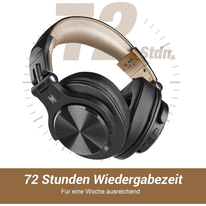 Накладні навушники OneOdio Bluetooth, стерео HiFi 72 години, бездротові, роз'єм 6,35 мм і 3,5 мм - золото