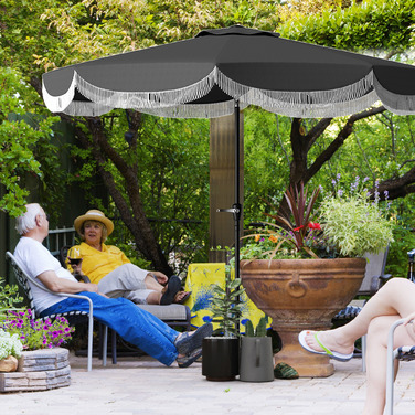 Outsunny Parasol Ø269 см, UV 30+Парасолька Восьмикутний балкон Парасолька Пляжна парасолька Вітрозахисний ринок Парасолька Crank Захист від сонця для пляжу Балконний сад, темно-сірий