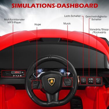 Електромобіль для дітей DREAMADE Lamborghini 12V з пультом, ременем безпеки, підсвічуванням, музикою та сигналом, червоний, від 3 років