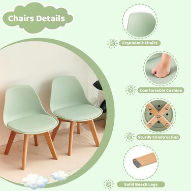 Дитячий стіл зі стільцями, комплект меблів для дітей, з екологічної букової деревини FSC, 1-6 років, для дитячої кімнати, дитячого садка, зелений