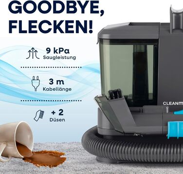 CLEANmaxx Професійний пароочисник та чисник для килимів та м'яких меблів | Пароочисник для плям | EASYmaxx засіб для чищення килимів | Для диванів, авто, килимів, м'яких меблів | Чорний, компактний, 330W