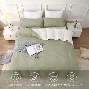 Набір постільної білизни SOULFUL 155x220, бавовна, з блискавкою, текстура як stone washed льон, 1.5 спальне ліжко, 2 шт. (Vintage Green)