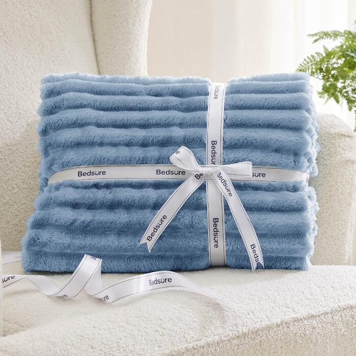 BEDSURE Плед великий 220x240 см, вовняний, флісовий, для дивана та кімнати, теплий, м'який, небесно-блакитний