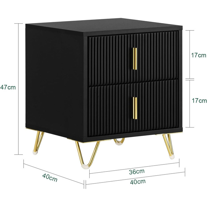 Тумбочка SoBuy FBT115-W для пружинного ліжка, диванного столика, тумбика, 40x47x40см, чорна, 2 висувних ящика