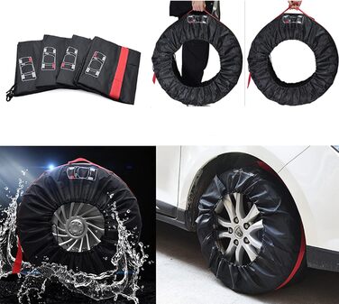 Набір чохлів для шин Geloo, 4 шт. Водонепроникні, пилонепроникні чохли для зберігання шин, 80 см, червоний та чорний, 18-22 дюйми