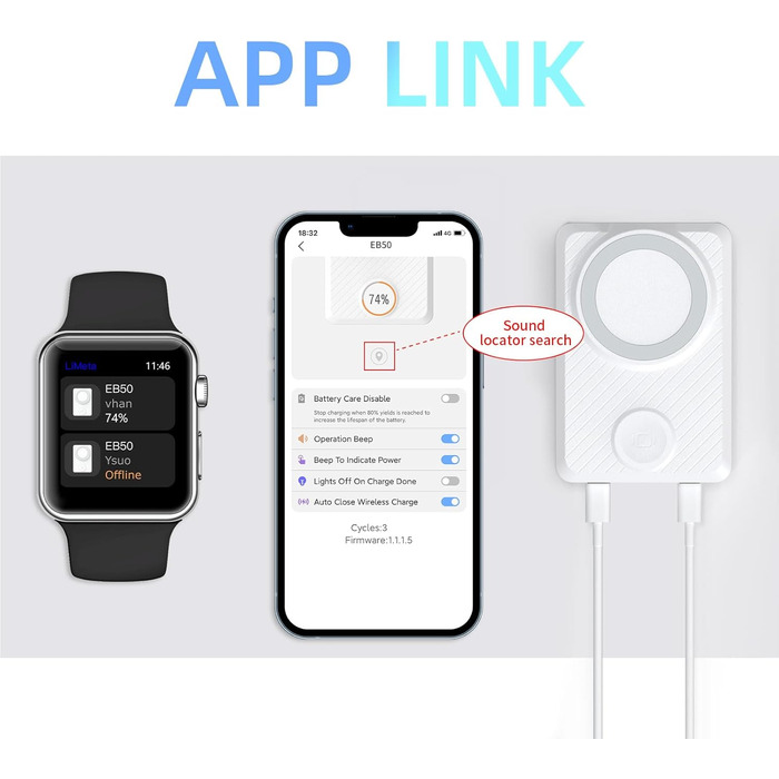 Магнітний зарядний пристрій LIMETA 4-в-1 для Apple Watch, AirPods, iPhone та Android - Power Bank 15000 мАг