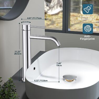 Змішувач для ванної кімнати FORIOUS з набором для зливу, чорний, висота виливу 190 мм, однорідний змішувач для умивальника