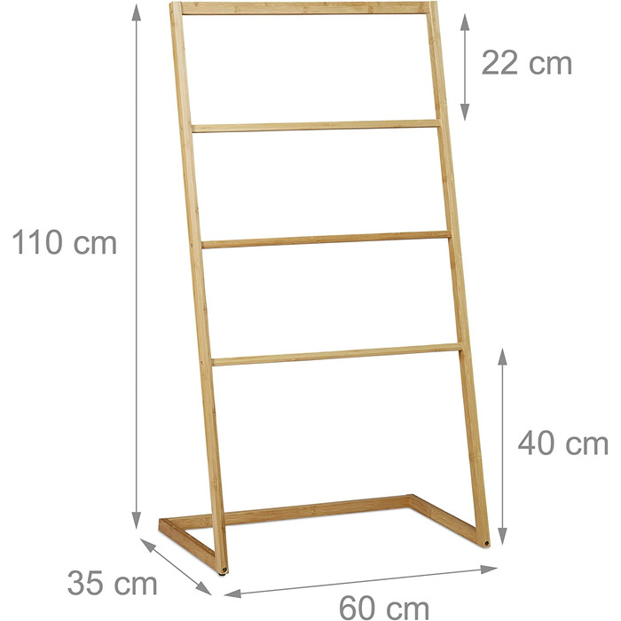 Рушникосушка бамбук, 4 перекладини, для рушників та одягу, ВхШхГ 110x60x35 см, натуральна