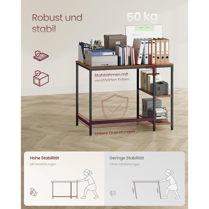 Комп'ютерний стіл VASAGLE 100x50 см, офісний, вінтажний стиль, для робочого кабінету, спальні, вітальні, колір: коричневий + чорний