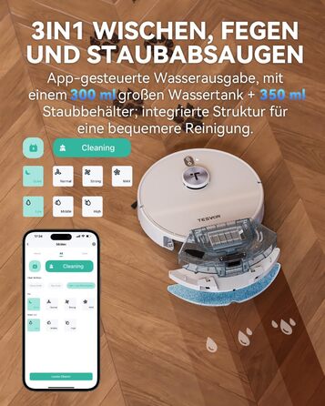 Робот-пилосос Tesvor S8 Pro з функцією миття - 8000Pa, 3-в-1, LiDAR-навігація, 240 хв роботи, керування через додаток/Alexa, для шерсті тварин, килимів та твердих підлог