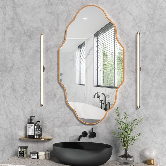 Дзеркало настінне Clevich Asymmetrisch 66x116 см, алюмінієва рама, скло HD, золотий колір