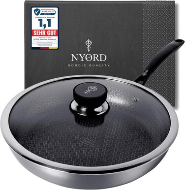 Німецька сковорода NYORD з нержавіючої сталі - антипригарна, з керамічним покриттям, для індукції, газу та кераміки, з кришкою, 24 см