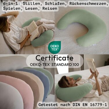 Подушка для годування та вагітності PaLulli XL (170x30 см), органічна бавовна, мусліновий чохол, колір шавлія