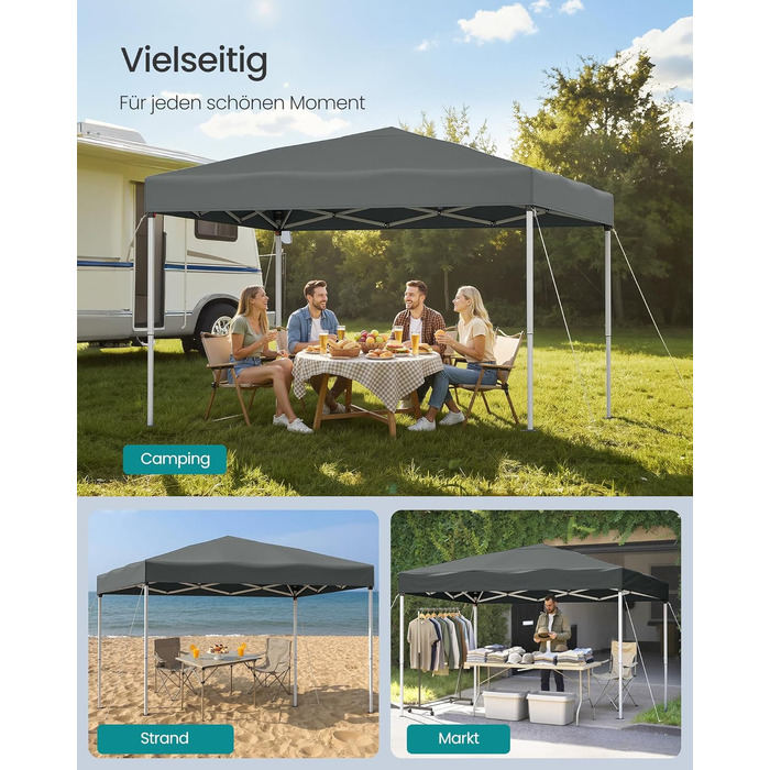Павільйон SONGMICS 3x3 м, садовий, для відпочинку, захист від сонця та дощу, портативний, сірий GCT102GZ01