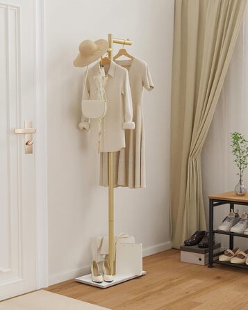 Підлоговий вішак для одягу Metall, стійка підставка для куртки, гардероб з натуральною кам'яною основою, 175см, сучасний дизайн, підходить для куртки, шапок, сумок, білий (39x26x175cm, золото)