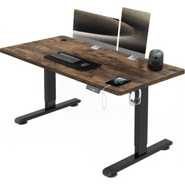 Регульований за висотою стіл Airfish з USB-роз'ємом, електричний стіл з підставкою для кабелів, комп'ютерний стіл, офісний стіл, столик для стояння з нагадуванням про сидячу роботу, 120 x 70 см, вінтажний коричневий