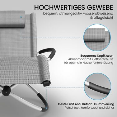 Крісло-гойдалка ELONEO для саду та балкону, крісло-шезлонг, 180 кг, вологостійке, сіре в каре, без подушки