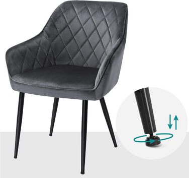 Крісла SONGMICS для їдальні, вітальні, кухні, спальні - комплект з 4 шт., сірого кольору, з оксамитовим покриттям, металевими ніжками, до 110 кг, LDC088G0