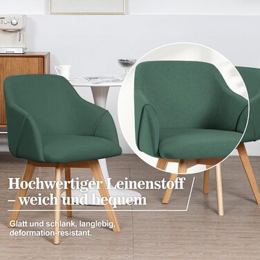 Обідні стільці Bekrvio набір 2 шт. з поворотним механізмом та підлокітниками – 360° поворотний стілець для обідньої кімнати, стілець до обіднього столу, поворотний стілець з тканини льон, стілець для обідньої кімнати з масивними ніжками з бука, м'які обідні стільці, жовтий (6 шт., льон зелений)