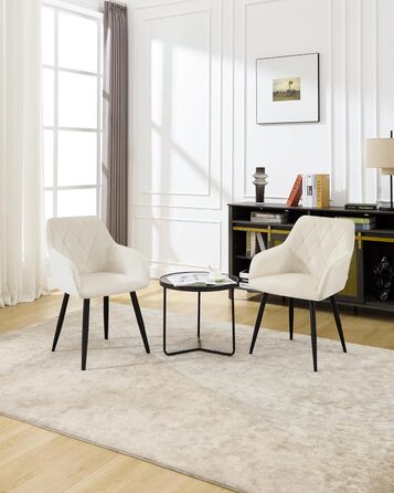 Крісла для їдальні WOLTU з підлокітниками та спинкою, для кухні, вітальні, їдальні, м'які крісла з оксамитовим покриттям, металеві ніжки, (кремовий, набір 8 шт)