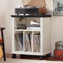 Стійка для програвача LELELINKY: полиця для 200 платівок, дерев'яний стіл для вітальні, спальні, офісу, білий