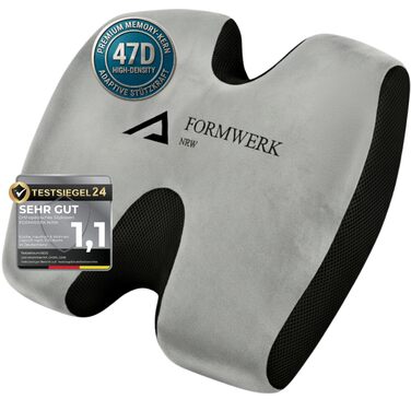 Ортопедична подушка для сидіння преміум-класу - Ergonomisches Sitzkissen для офісу та авто з 3D Memory Foam, сертифікат OEKO-TEX-100 (65-100 кг), сірий колір