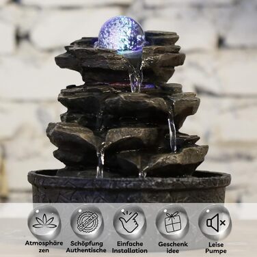 Фонтан Zen'Light Zimmerbrunnen Little Rock: Природний водоспад з ефектом каменів та LED-підсвіткою для дому, медитації та релаксації. Feng Shui, 23 см