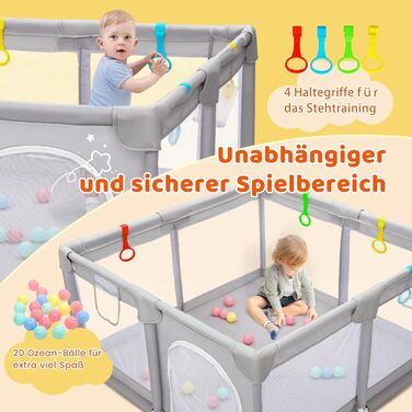 Манеж дитячий CHOLY для немовлят та малюків 128x128 см, сірий. Безпечний, з сіткою, м'яким захистом, легко збирається