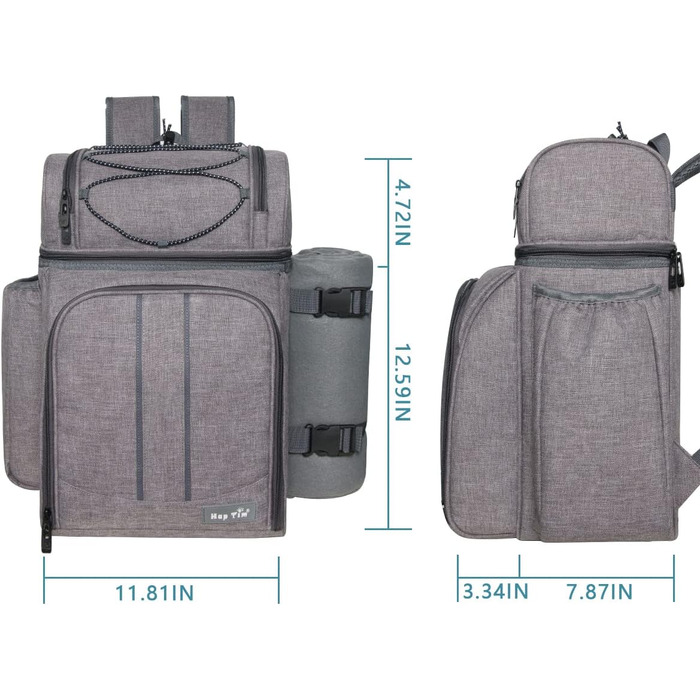 Набір для пікніка на 2 особи Hap Tim: рюкзак з аксесуарами, ковдра, столовий приладдя, сірий