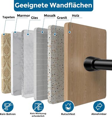 Штанга для штор без свердління AIZESI, 113-197 см, телескопічна, чорна (діаметр 22 мм)