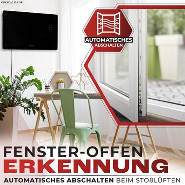 ProfiCare® Електричний конвектор з скляною передньою панеллю та X-подібним нагрівальним елементом | Мобільний обігрівач, також підходить для настінного монтажу | Конвектор з 2 рівнями нагріву | Безшумне опалення - 0dB | PC-GKH 3119 чорний