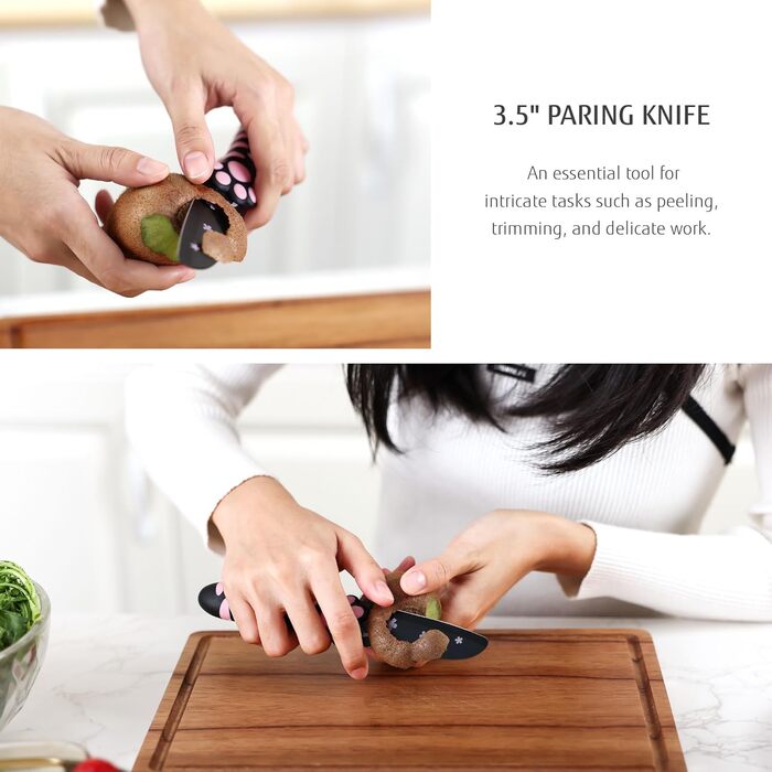 Набір кухонних ножів MEOWKIT 5 шт. з підставкою, нержавіюча сталь, набір ножів у формі котів, чорний/рожевий